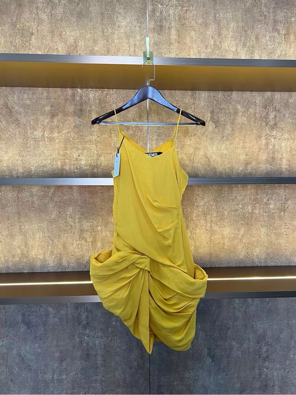 🚩steal Jacquemus Mustard Yellow Draped Mini Dress
